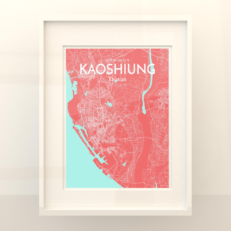 Kaoshiung City Map In Maritime - No Frame Print, 20cm H x 16cm W x 0.05cm D