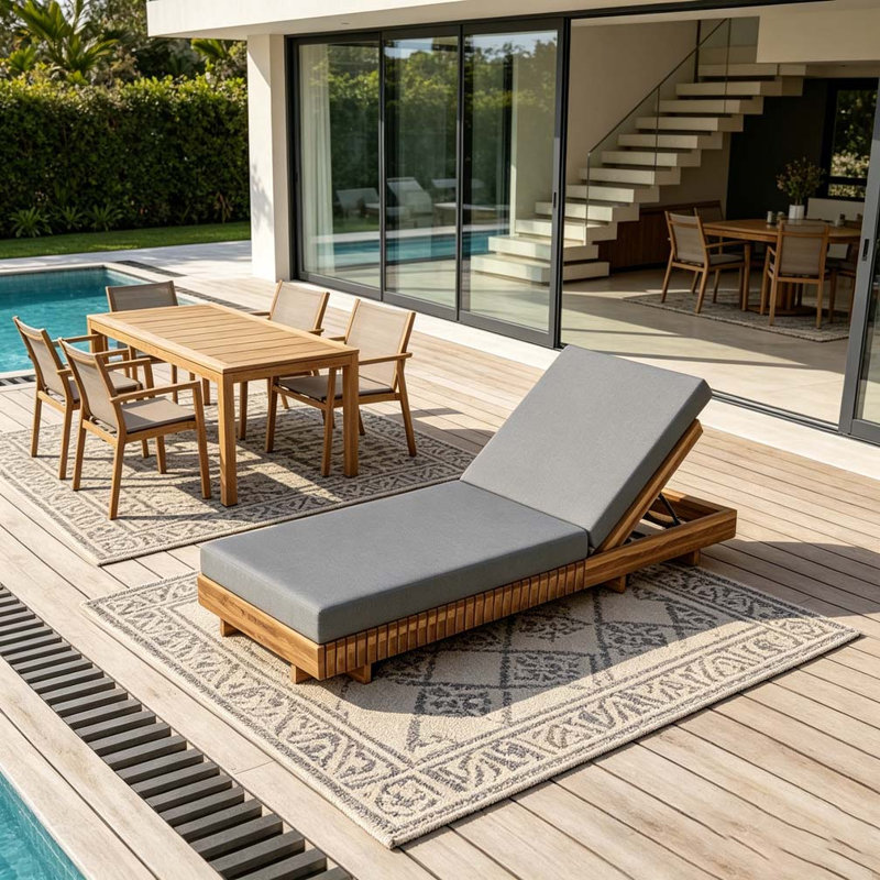 Méridienne en bois massif, Teak+Dark Grey Cushion