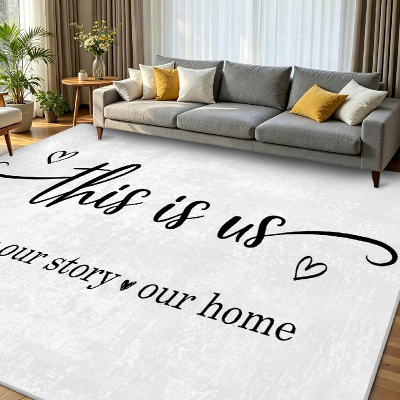 Tapis d'intérieur blanc lavable à la machine Story Home, Rectangle 79 po x 118 po