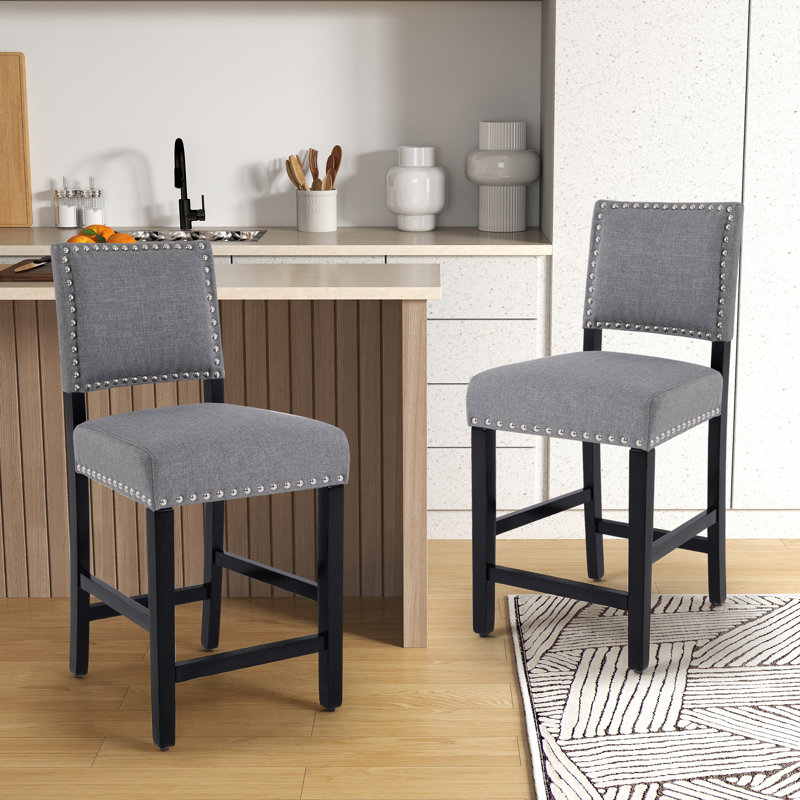 Ennu Solid Wood Counter Stool, Gray