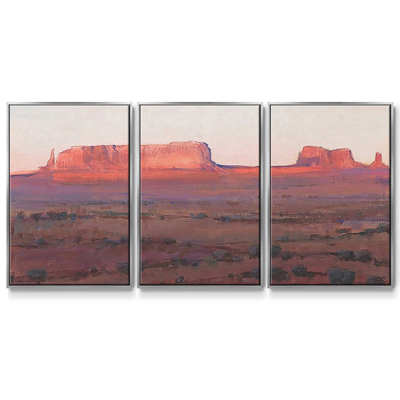 Red Rocks At Dusk I, reproduction d'art encadrée sur toile 3 pièces, Argenté, H 40 po x l 78 po x P 2 po