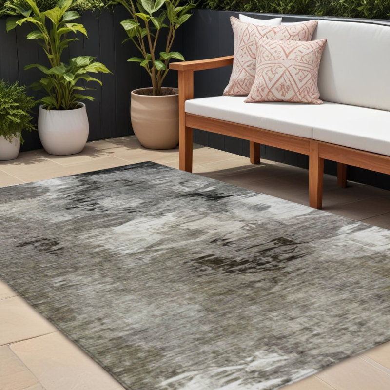 Tapis extérieur lavable abstrait taupe 8 'x 10' beige et ivoire