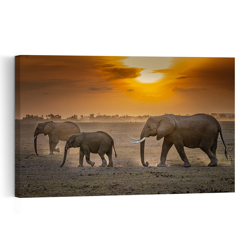 Amber Sunrise Abstract Contemporary Elephant Animal Landscape Wall Art Print by Jeffrey C. Sink - 1 Piece Wrapped Canvas Wall Art