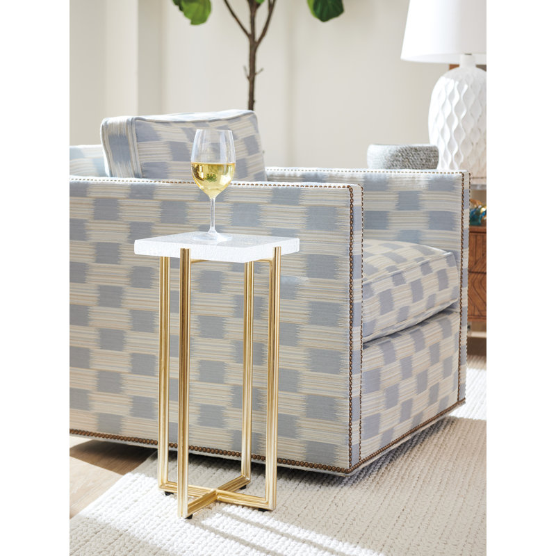 Gold and Stone Square Contemporary Accent Table