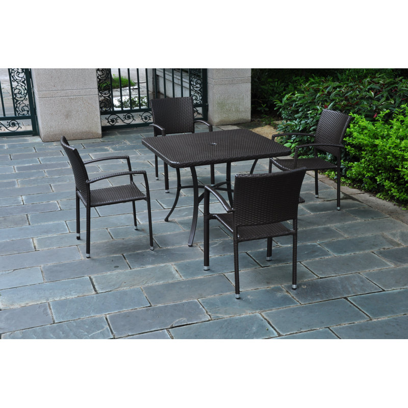 Brade Square Metal Outdoor Dining Table With Umbrella Hole , in. W 39'' in. D, Chocolate