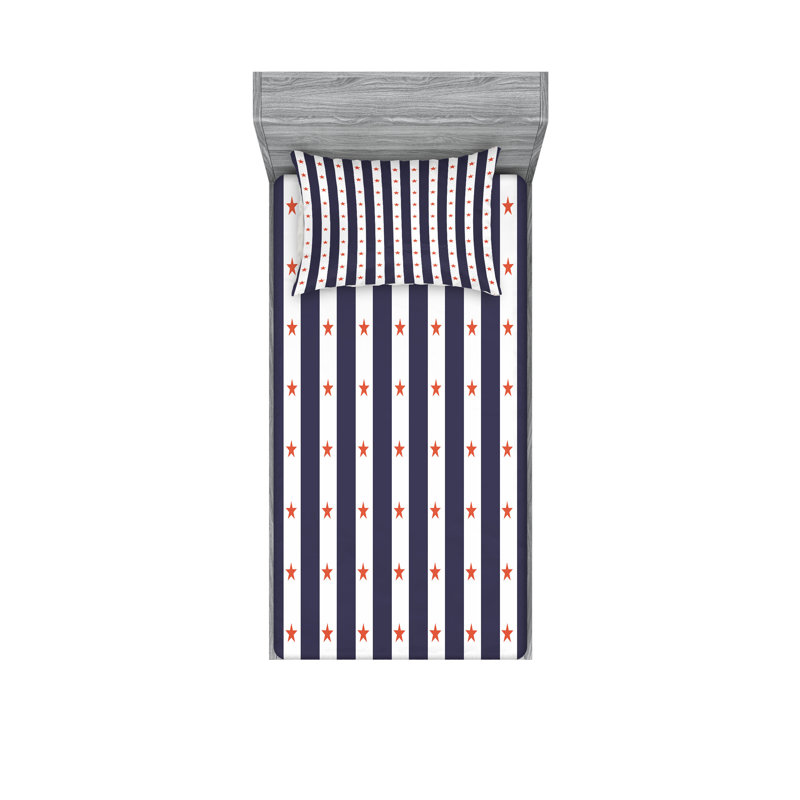 Drap-housse et taie décorative Ambesonne USA rouge indigo, Ensemble de draps pour lit simple + 3 pièces supp