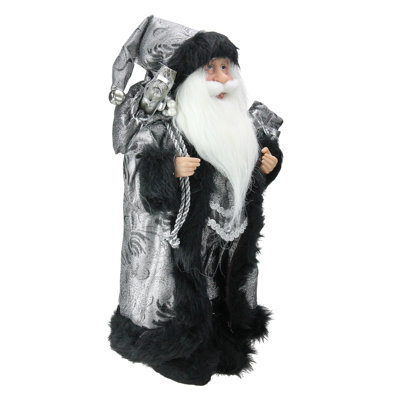 Figurine de père Noël 16 "argentée et noire avec cadeaux