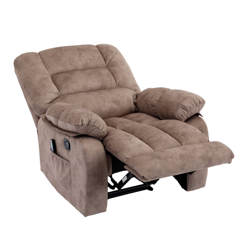 36" Wide Soft Modern Short Plush Manual Massage Heat Recliner with Metal & Plywood Frame, Camel