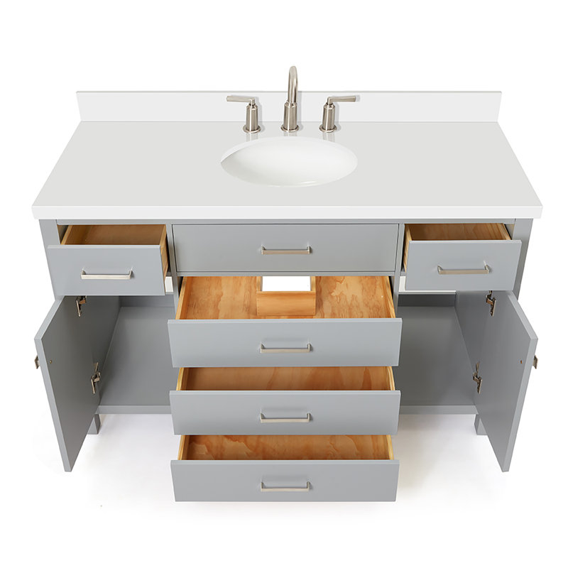 Macnair 54" Single Bathroom Vanity with White Quartz Top, Gray