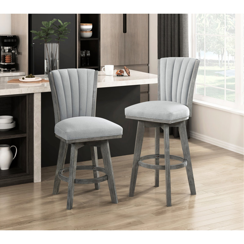 De 2 chaises de comptoir transitionnelles, velours gris, dossier, structure en bois massif, base