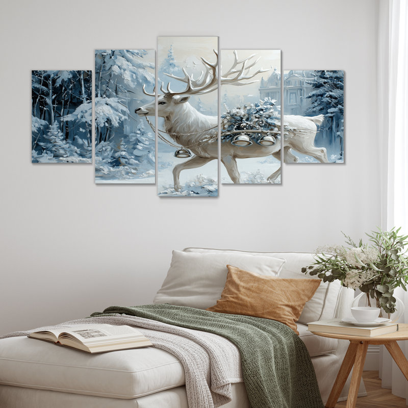 «White Christmas Winter Reindeer Magic - Christmas Santa Deer», ensemble d'art mural