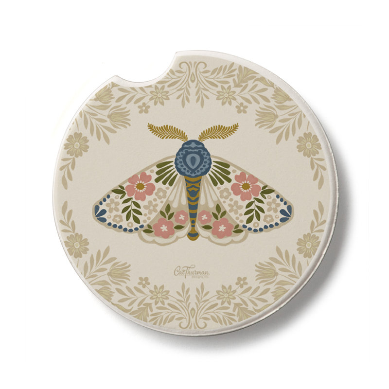 Folkloric Moth Single Absorbent Stone Car Coaster