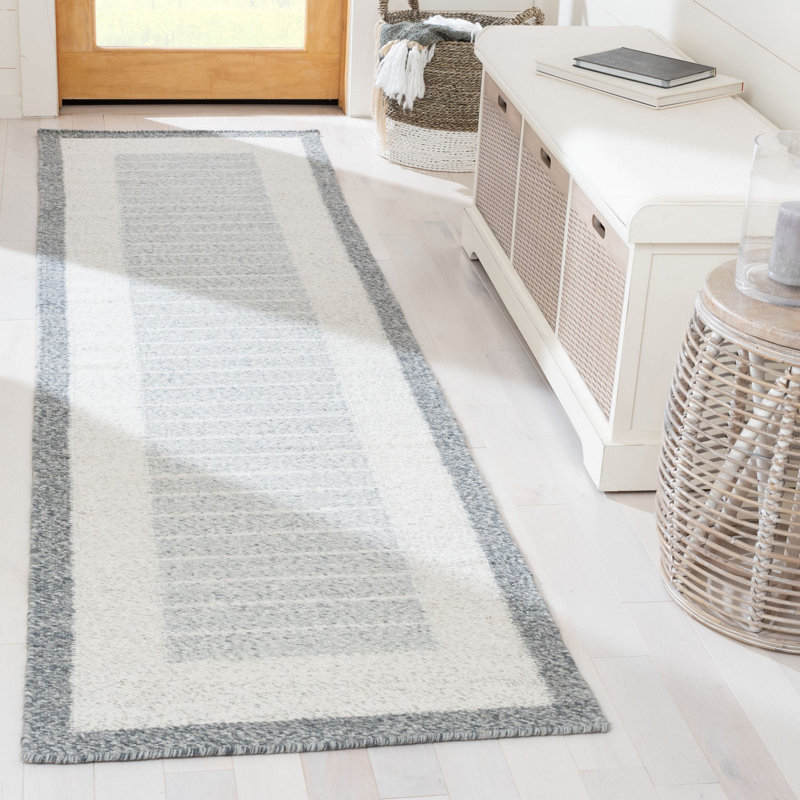 Bardin Flat Weave Wool/Cotton Geometric Rug in Gray, Rectangle 3' x 5'