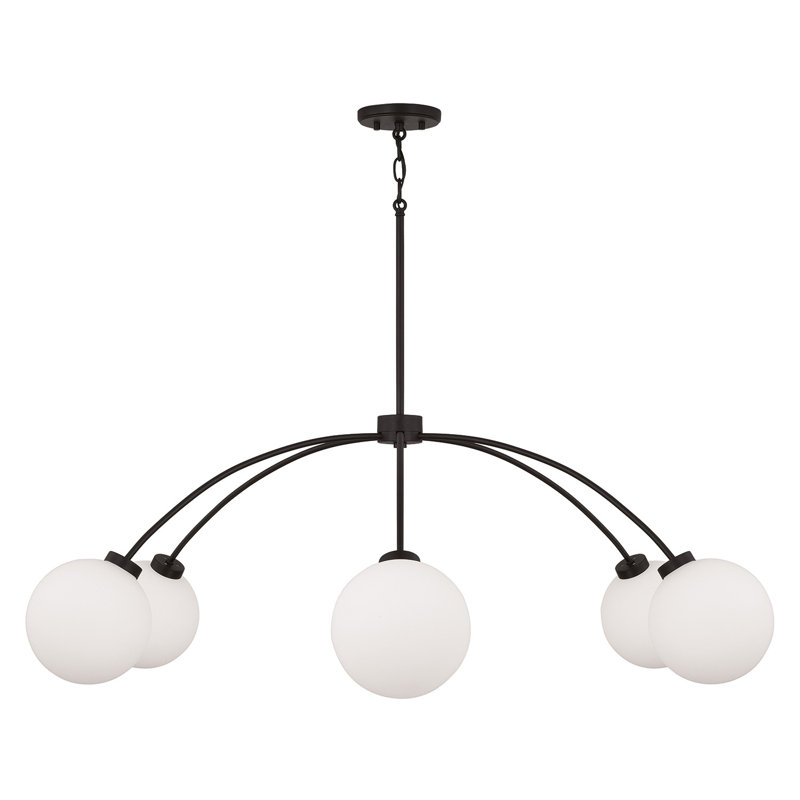 Lustre 6 lumières l 47 po x H 15 po noir mat avec globes en verre blanc doux
