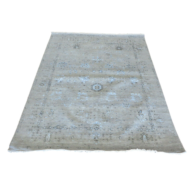 Tapis oriental transitionnel beige en soie noué à la main 8 pi 2 po x 10 po B15AEAF261F0482FB3B26C2509A37B9F