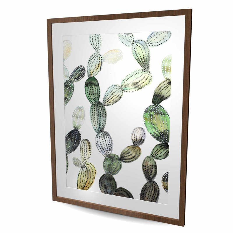 Motif de cactus Opuntia - chambre à coucher verte, impression encadrée, H 48 po x l 36 po, Brun