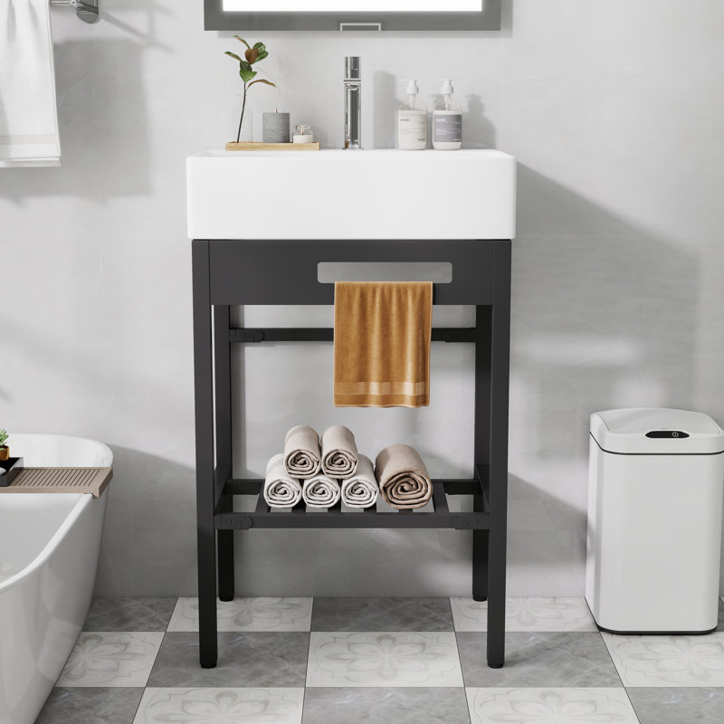 24"x16.8" Rectangular Console Bathroom Sink With Leg