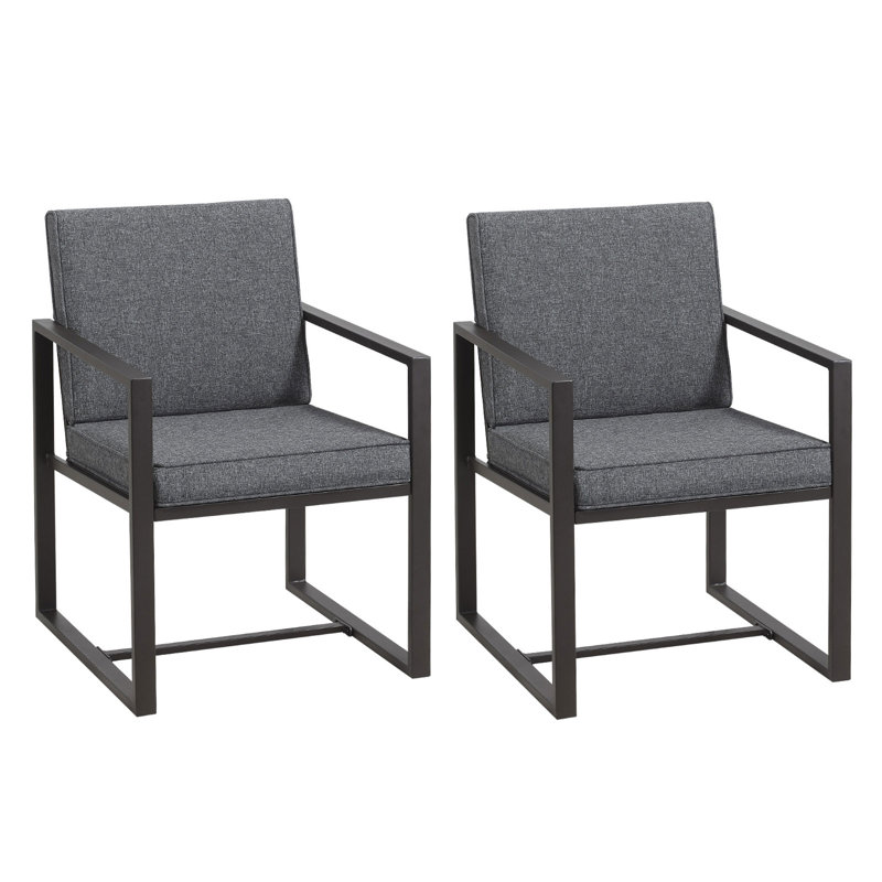 Ensemble de 2 chaises de patio d'extérieur robustes en métal avec coussins pour le jardin