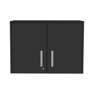 20" Black Wood Wall Mounted Storage Cabinet With Two Doors
