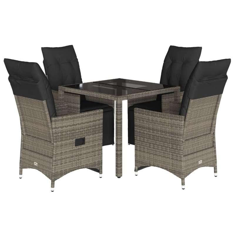 Bistro Set Grey Poly Rattan Adjustable Footrests, 4