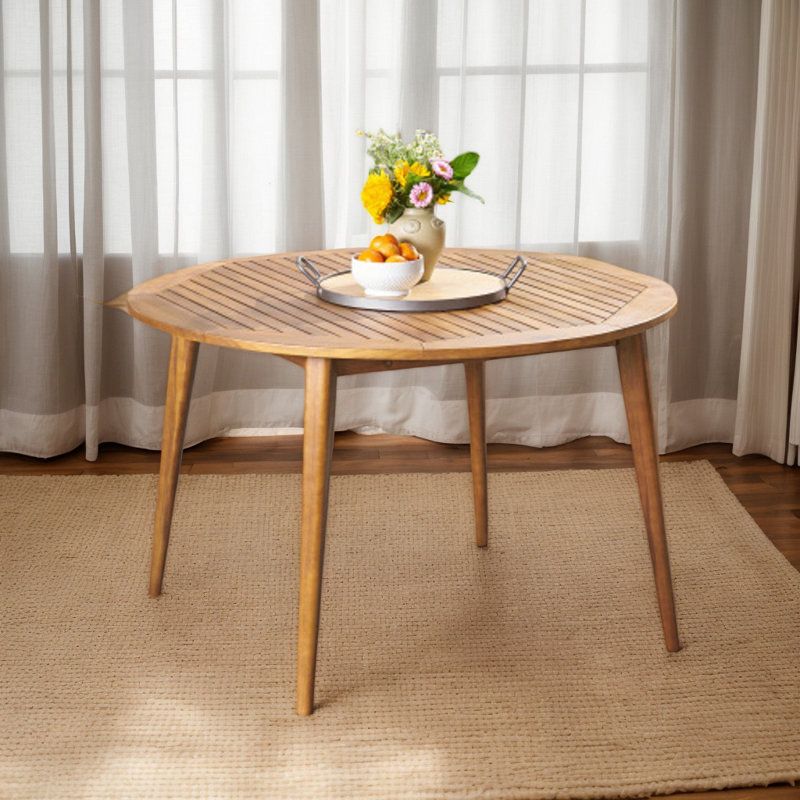 Table de salle à manger ronde 47,25 po, finition bois de teck, table de jardin à lattes pour l'extérieur et l'intérieur