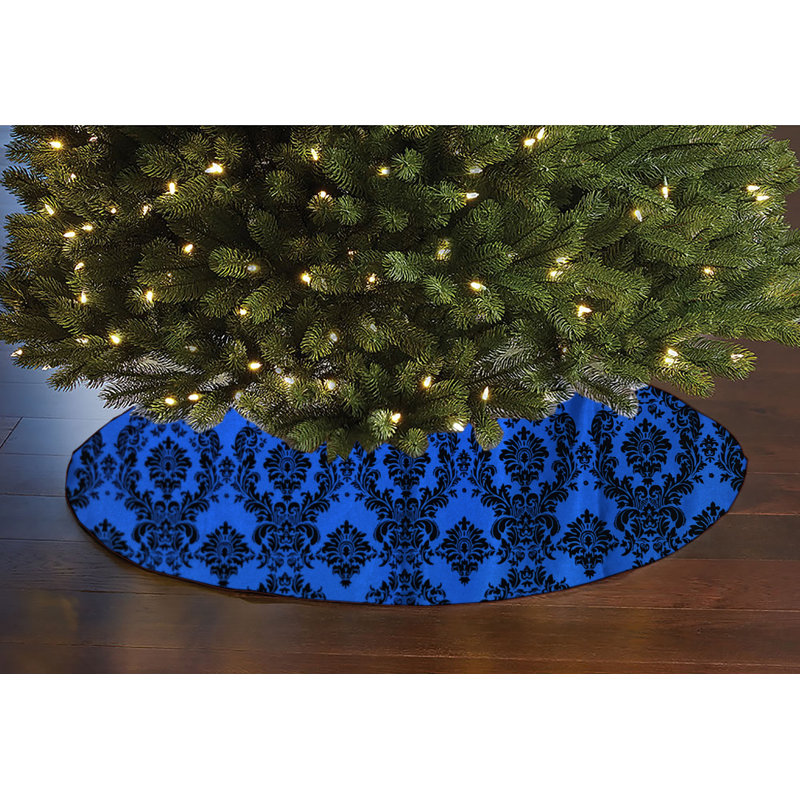Jupe d'arbre de Noël damassé, Noir / bleu royal