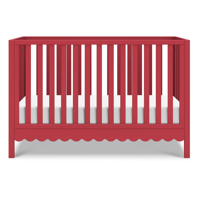 Sammy Scallop Strawberry Red Convertible Pine Wood Crib