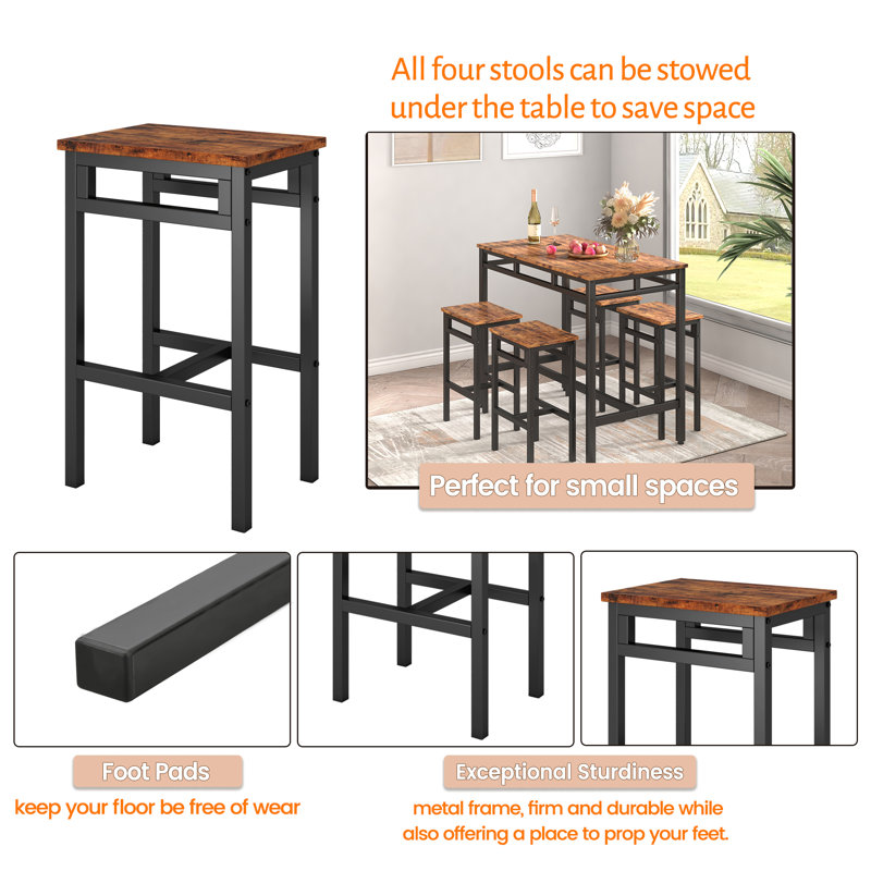 Suezette 4 - Person Four Leg Base Dining Set, Brown, Brown/Black