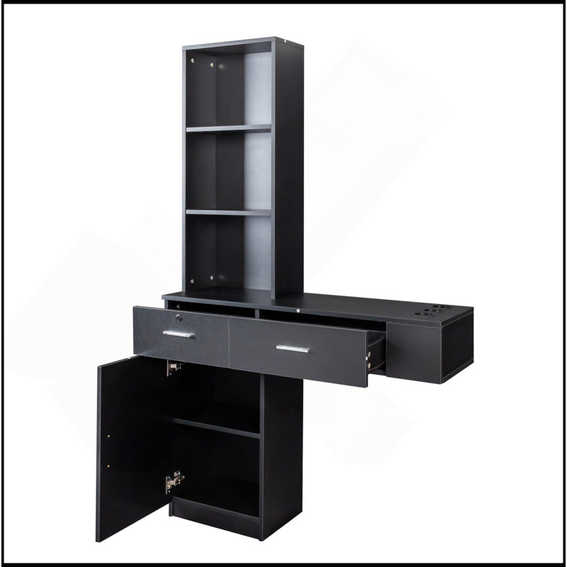 Bureau à cheveux simple noir moderne, rangement multicouche, grand espace de rangement, Noir
