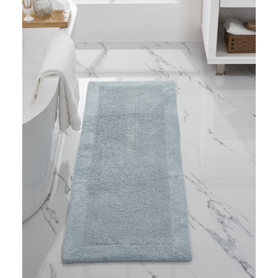 Jasmyne Premium 100% Cotton Tufted Reversible Bath Rug, Extra Soft & Super Absorbent, Machine Washable Bathroom Rug for Shower, Tub, 20" x 60" Runner, Blue