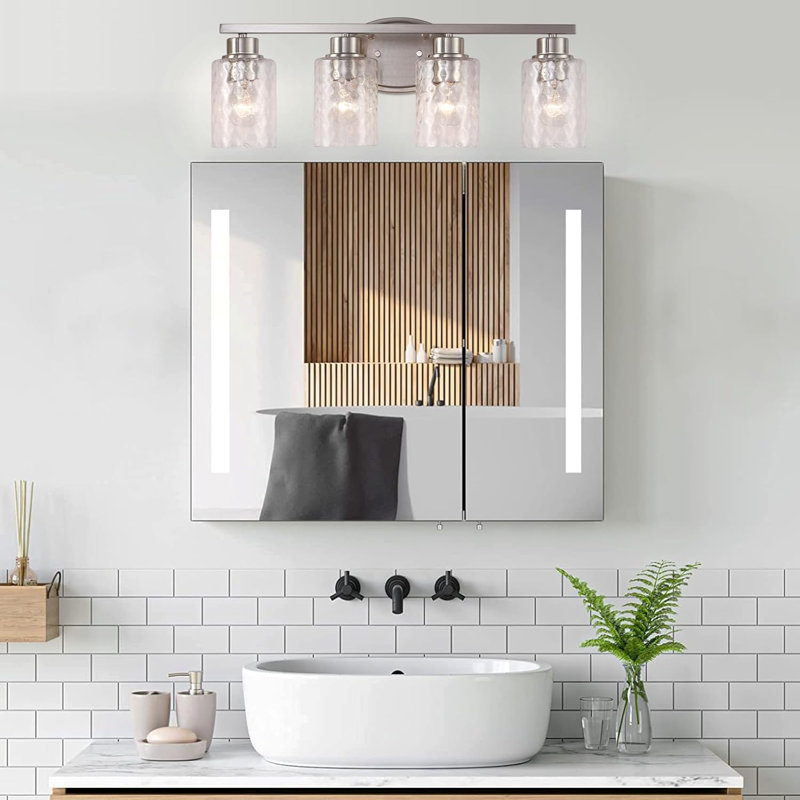 Luminaire de meuble-lavabo moderne avec abat-jour en verre martelé, fixation murale antirouille pour une décoration polyvalente