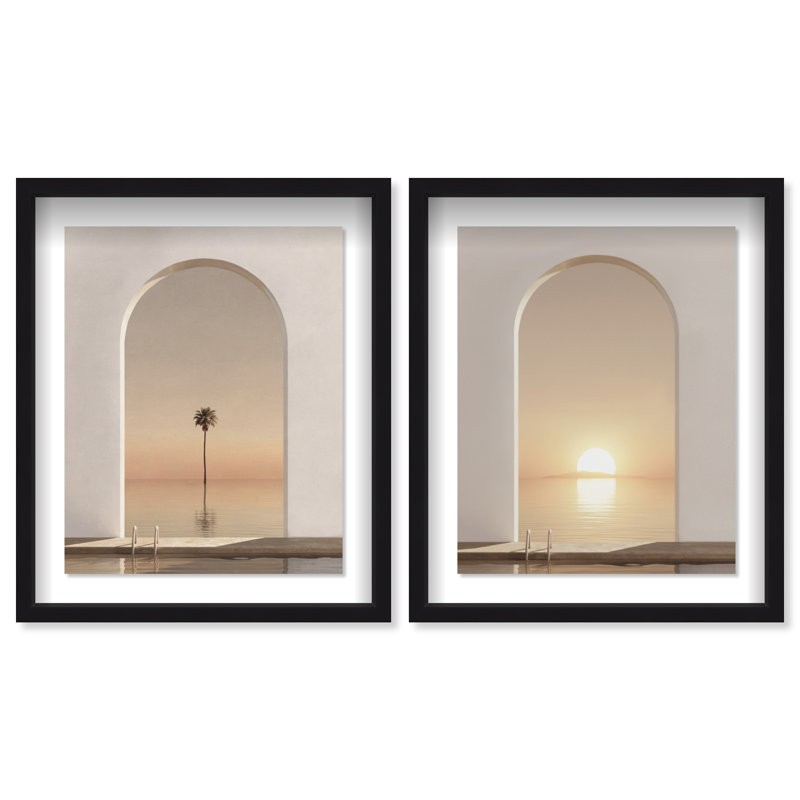 Coastal Window Set Shadowbox Landscape & Nature Print by Oliver Gal, Black Frame, 16 x 20, 17.5"H x 21.5"W, Black Shadowbox