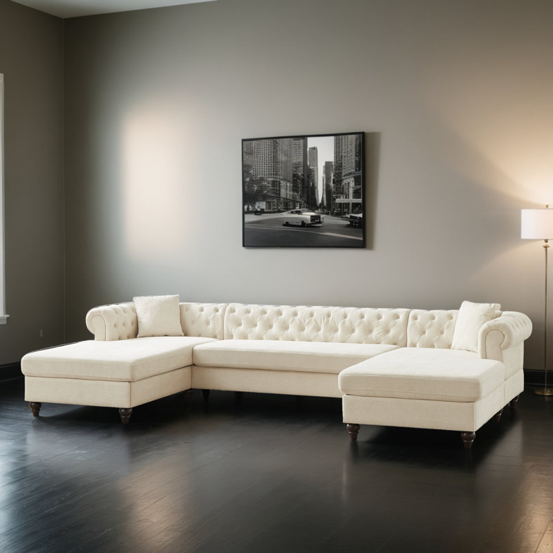 Canapé modulaire en U rembourré 3 pièces pour le salon, Chenille beige