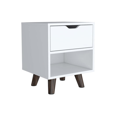 Crail Nightstand with 1 Open Storage Shelf, 1 Drawer and Wooden Legs