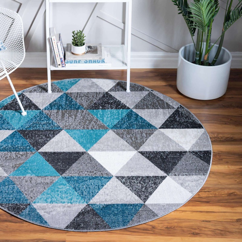  Tapis bleu / gris Argyle, Rond 5 pi 3 po