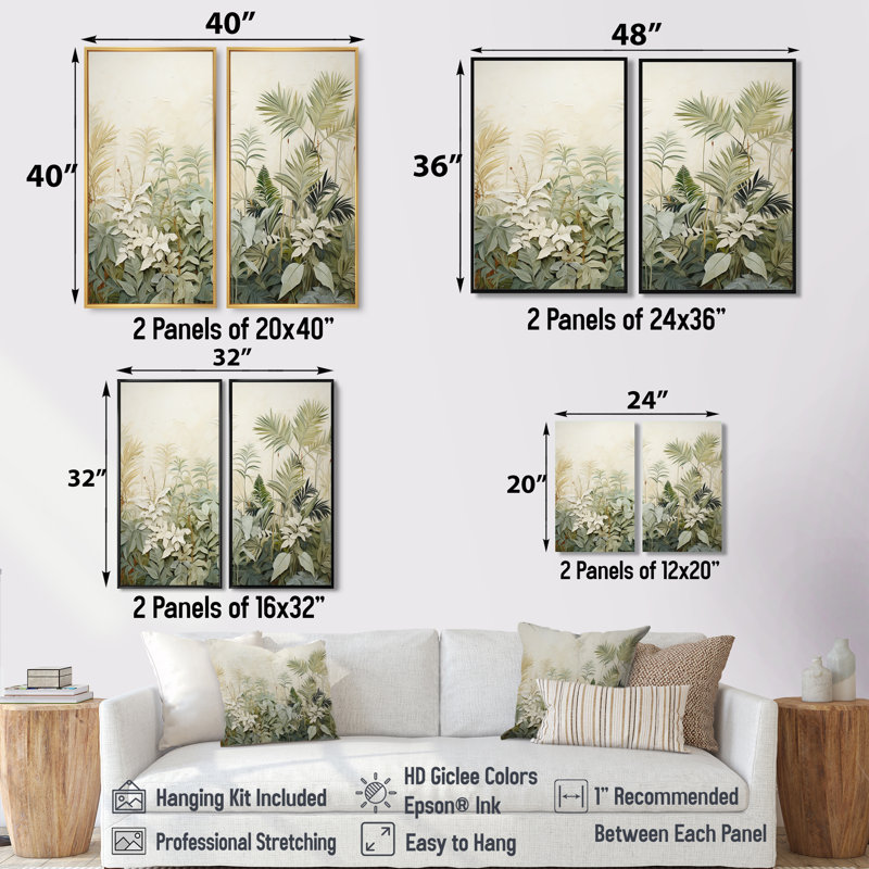Paysage de jungle rétro I - art mural vert, 20" H x 24" W, Black, Impression encadrée flottante