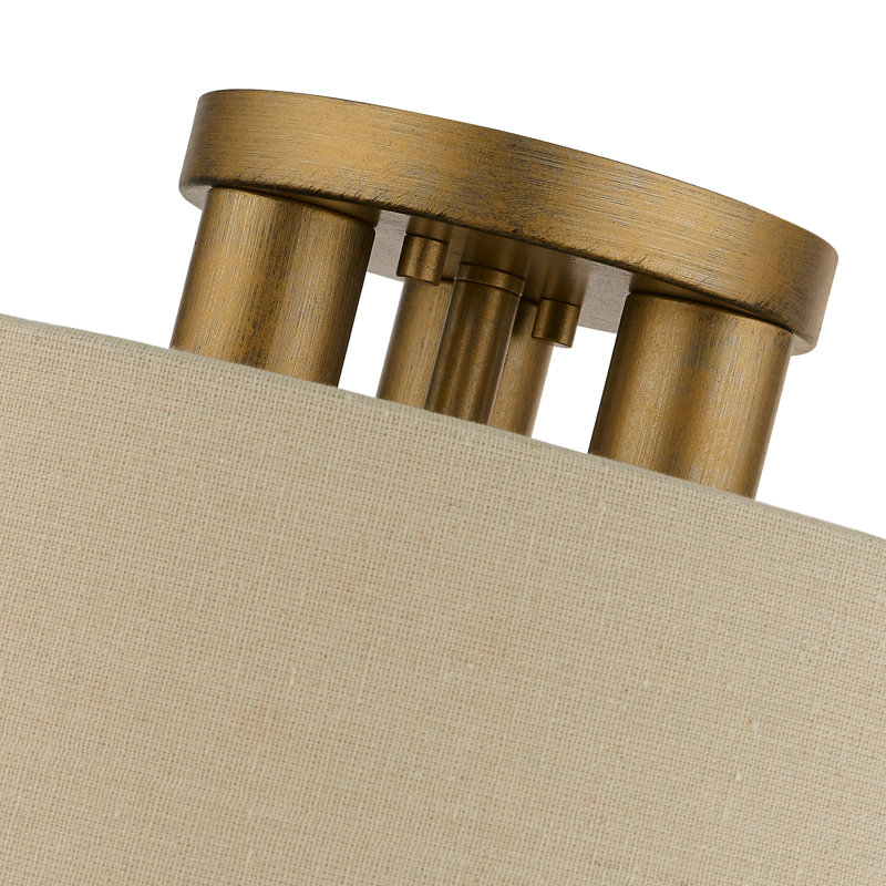 Bhagipuri Linen Blend Semi Flush Mount, Cream, 8.75" H x 15" W x 15" D, Antique Gold Leaf