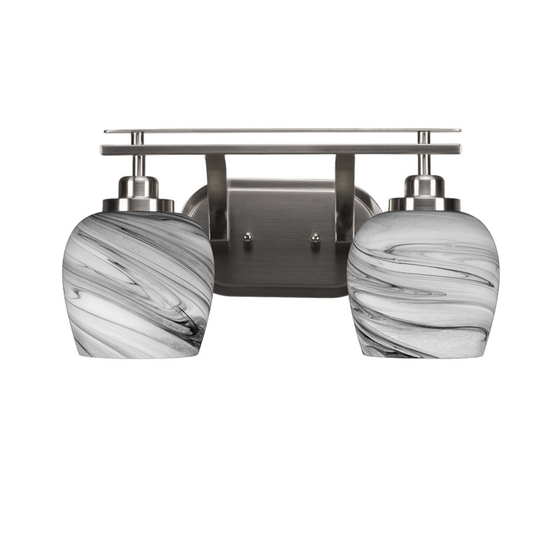 Barre d'éclairage de salle de bain 2 lumières Alirra avec verre de 6 po, Gris, Nickel brossé