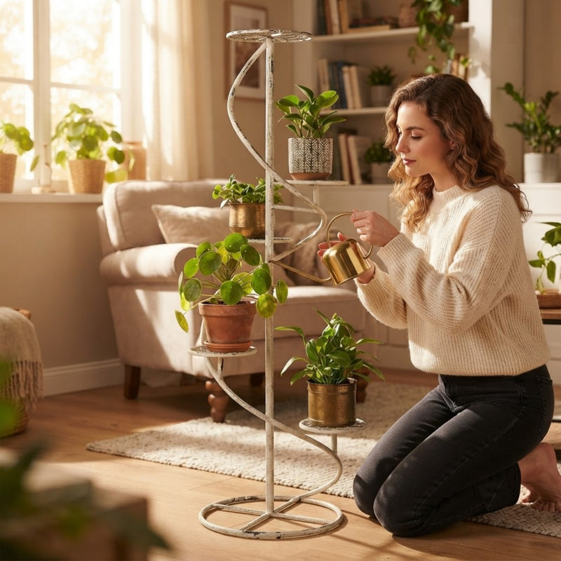 Blue Metal 5 Tier Plant Stand, Cream