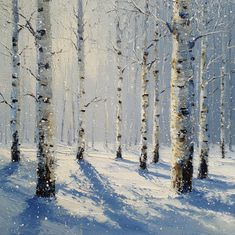 «Snowfall in Birch Woods», art mural sur toile tendue, H 12 po x l 12 po
