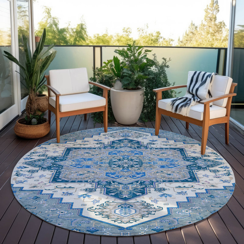 Tapis intérieur / extérieur bleu lavable Bellaya , 2 pi 6 po x 3 pi 10 po