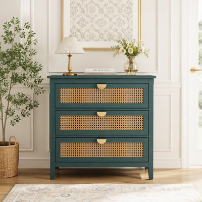 Armoire en rotin naturel à 3 tiroirs, une option de rangement durable et élégante pour organiser les chambres et les salons