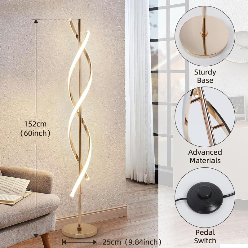 Lampe sur pied 40W à DEL avec télécommande et éclairage à intensité variable - doré