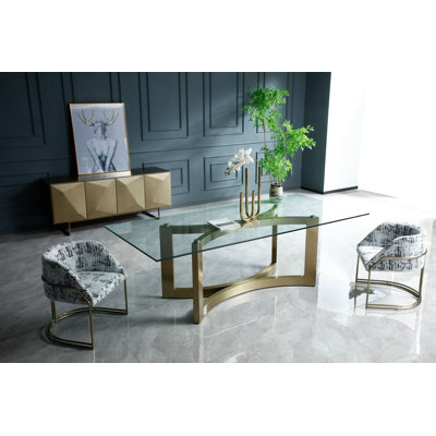 Hudock - Modern Glass + Brushed Brass Rectangualr Dining Table