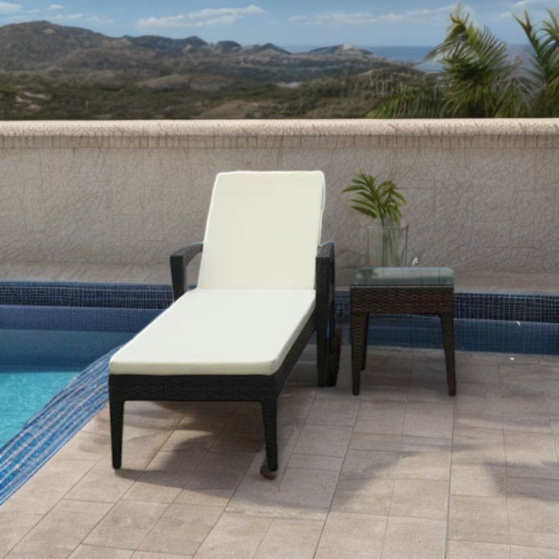 Morelus Outdoor Wicker Chaise Lounge Set with Table , Cushion Included