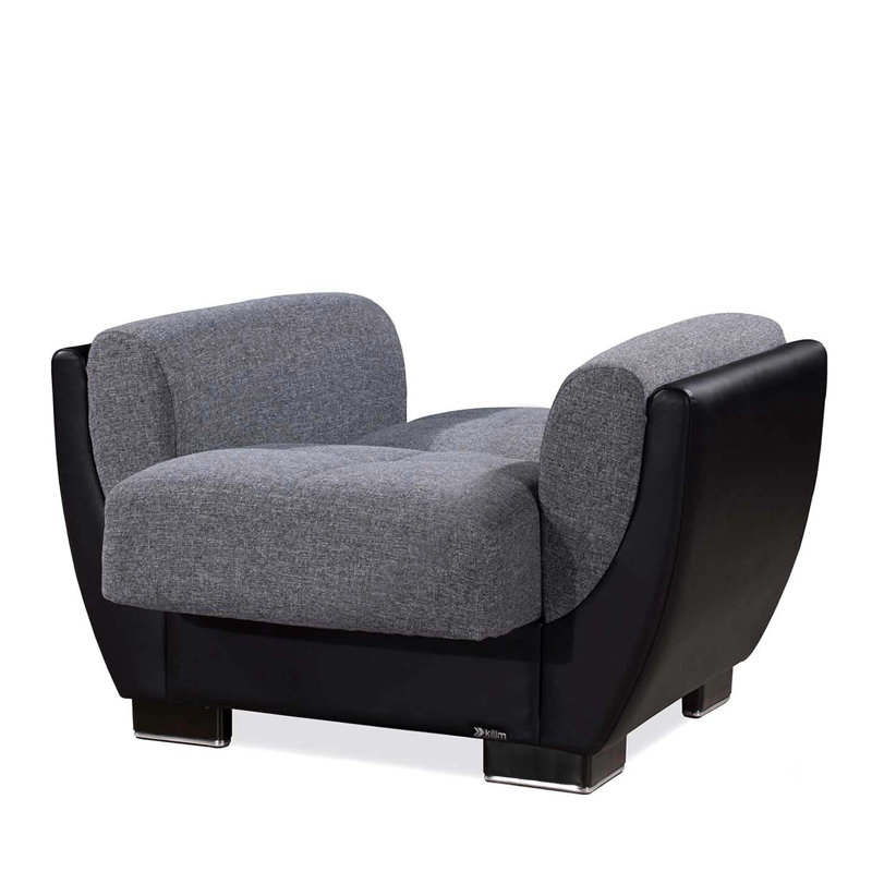  Jaliah Fabric Upholstered Convertible 3-in-1 Sleeper Arm Chair With Storage, Firm Seat Cushion, Gray Microfiber/Microsuede