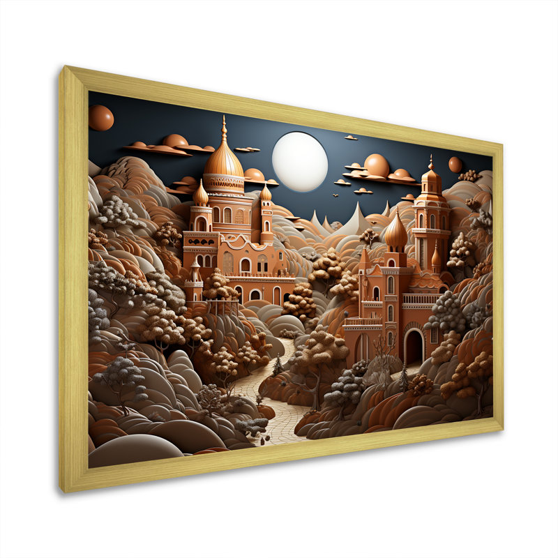 Château magique de rêve - bâtiments et paysages muraux, Cadre doré simple, L 40 po x H 30 po x P 1,5 po