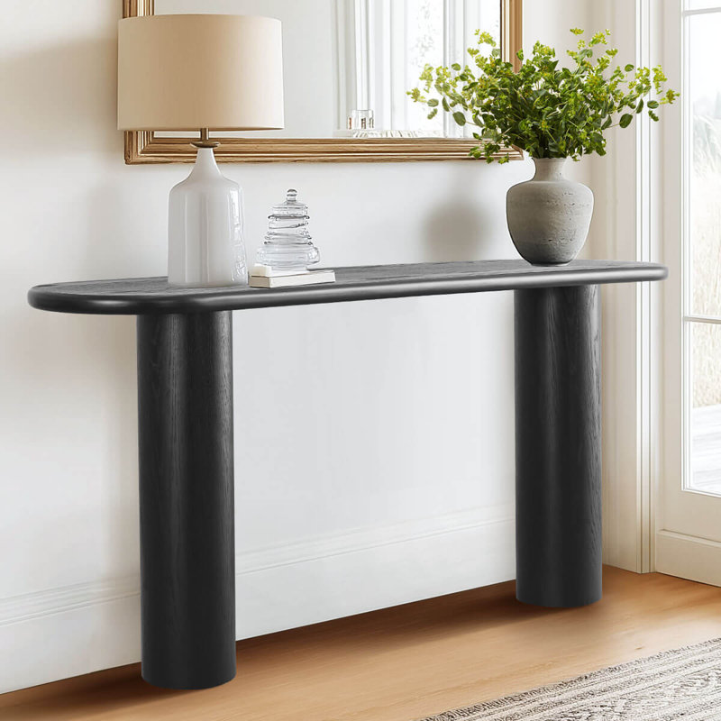 60"  Modern Oval Narrow Console Table, Black