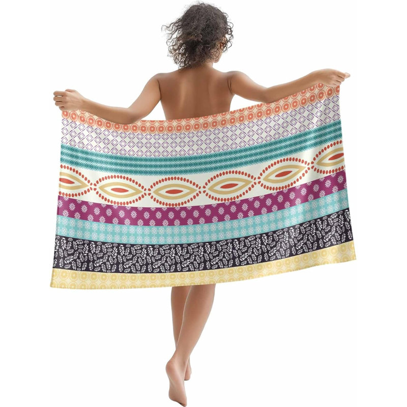Oversized Beach Towel Abstract Boho Flower Leaf Soft Absorbent Quick-Dry Sand-Free Microfiber Towel for Travel/Surf/Swim/Pool Compact Towel Traditional Ethnic Stripe Plaid Bath Blanket, 60" x 80"