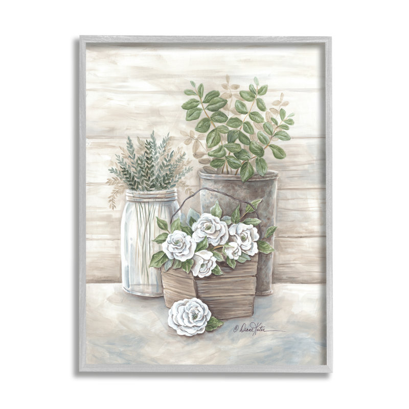 «Country Succulents Botanicals», pot de fleurs rustique surdimensionné, giclée sur toile encadrée, art texturé par Diane Kater
